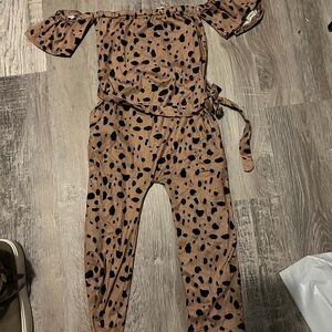 Stylish Kids Animal Print Jumpsuit in Brown